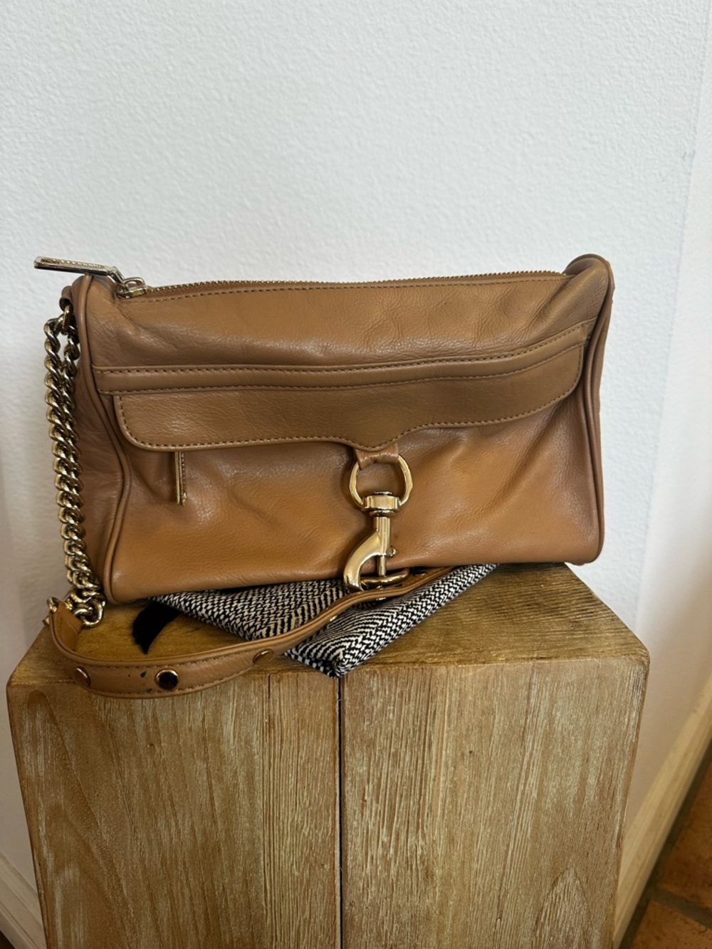 Rebecca Minkoff Camel Brown Leather Shoulder Bag with Gold Hardware